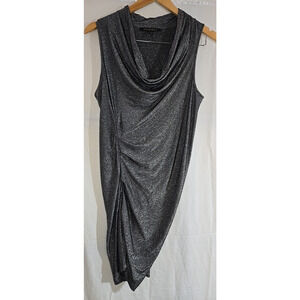 Cynthia Steffe Metallic Pewter Party Stretch Ruched Dress Glitter Short